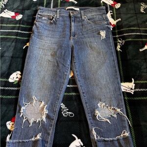 Joe's Women Jean 27 Blue Cotton Skinny High Rise Distressed Ankle Fit Denim